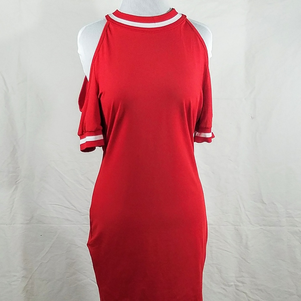 NWT KTOO Red Cold Shoulder Jersey Mini Dress, SzL